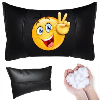 Auto Nackenkissen 20x30cm Nackenpolster Leder Schwarz mit Druck Design Smiley